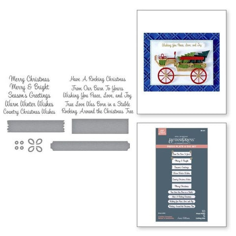 Country Christmas Collection - Country Christmas Banner & Sentiments Press Plate & Die Set